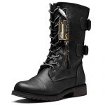 DailyShoes Women's Military Lace Up Buckle Combat Boots