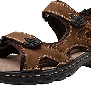 Men's Sandals Leather Open Toe Beach Sandal Dark Brown