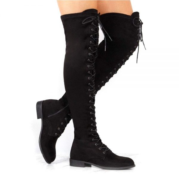 YING LAN Women's Over The Knee Low Heel Lace